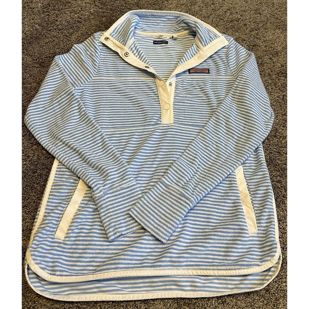 Vineyard Vines blue and white terry cloth striped pullover The Shep Shirt SZ 2XS
